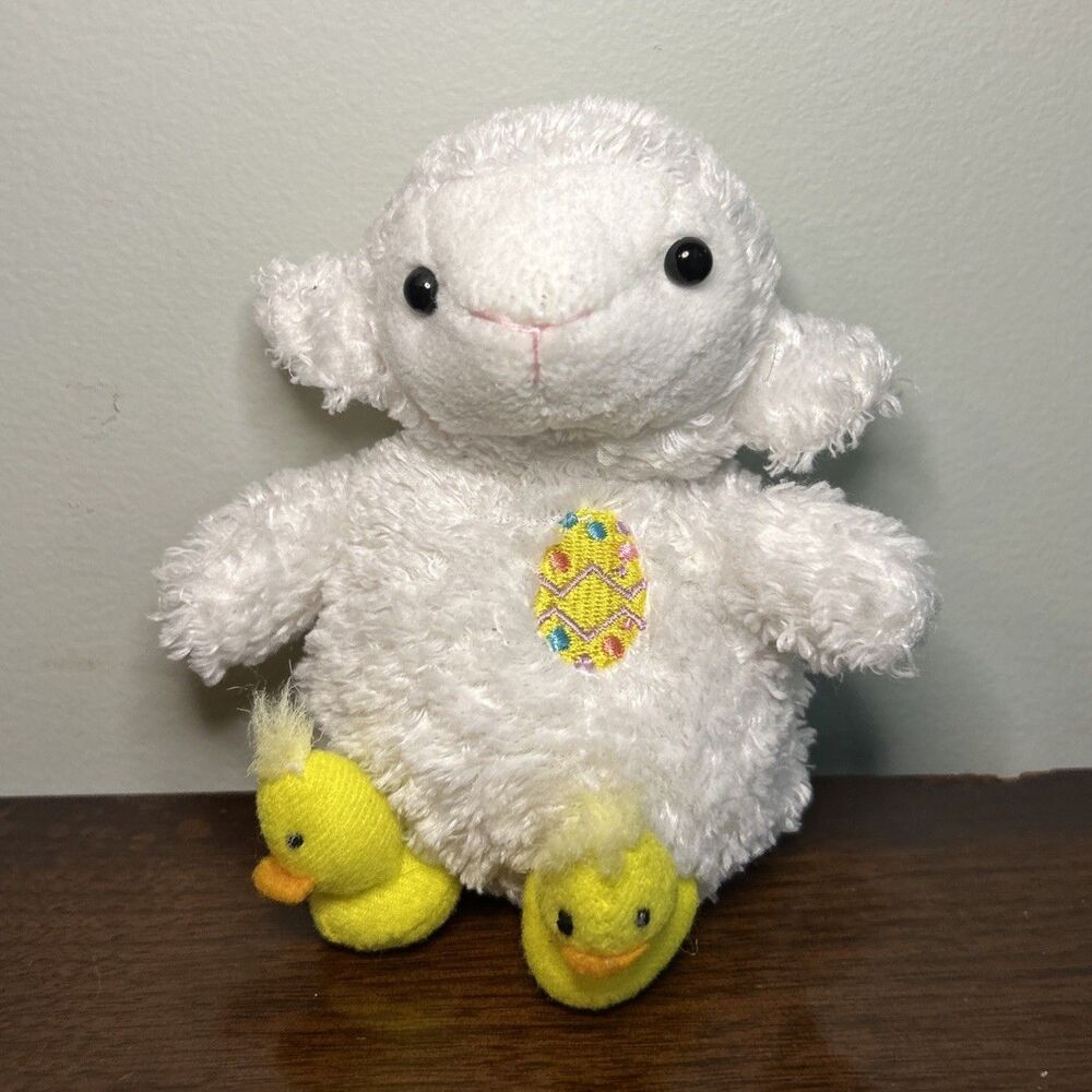 Plushland White Lamb Plush Duck Slippers Easter Egg Beans 2000 6"